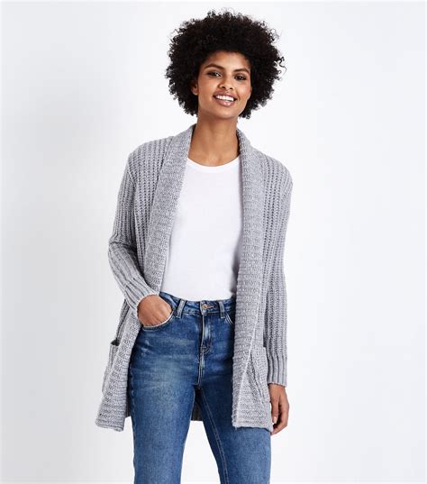 Pale Grey Ribbed Longline Cardigan New Look Longline Cardigan