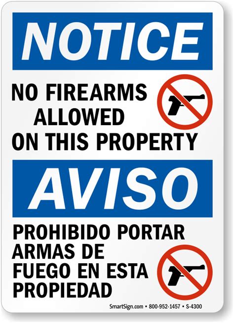 Bilingual No Firearms Allowed Sign With Graphic Sku S 4300