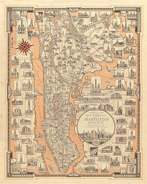Pictorial Map Of The City Of New York 1884 View To North Etsy