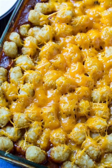 Sprinkle 3 tablespoons cheese over beef, and divide remaining tater tots. Cheesy Hot Dog Tater Tot Casserole | Recipe | Hot dog ...