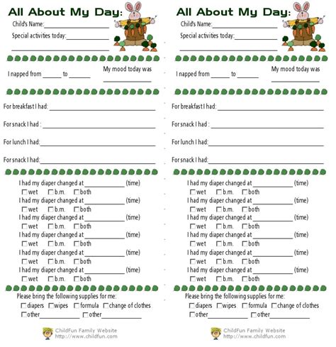 Once you have this schedule posted, instead of asking them repeatedly to do something, just refer to the checklist saying they need. Child Care & Daily Reports Printable Forms | ChildFun