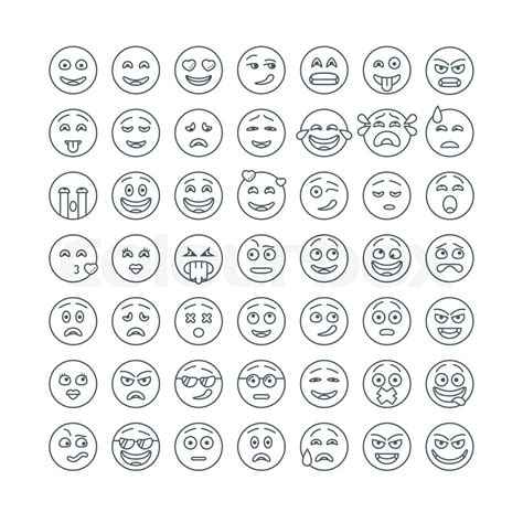 Line Flat Emoticons Set Modern Flat Smileys Icon Collection Stock