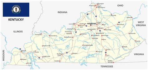 Kentucky Road Map With Flag Stock Illustration Download Image Now