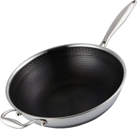 304 Stainless Steel Wok Pan14 Inch Full Honeycomb