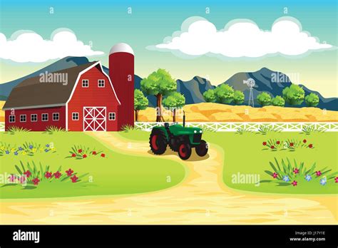 A Vector Illustration Of Farm Scene Stock Vector Image And Art Alamy