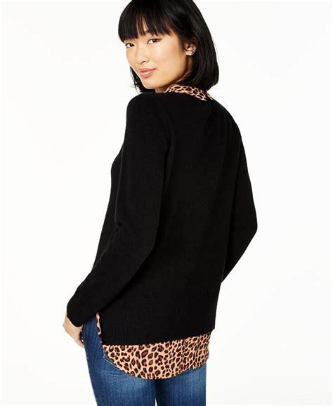Charter Club Pure Cashmere Cheetah Print Layered Look Sweater Macys