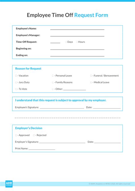 Employee Time Off Request Form Template Time Off Request Form Calendars