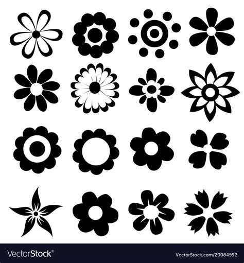 Silhouettes of simple flowers Royalty Free Vector Image