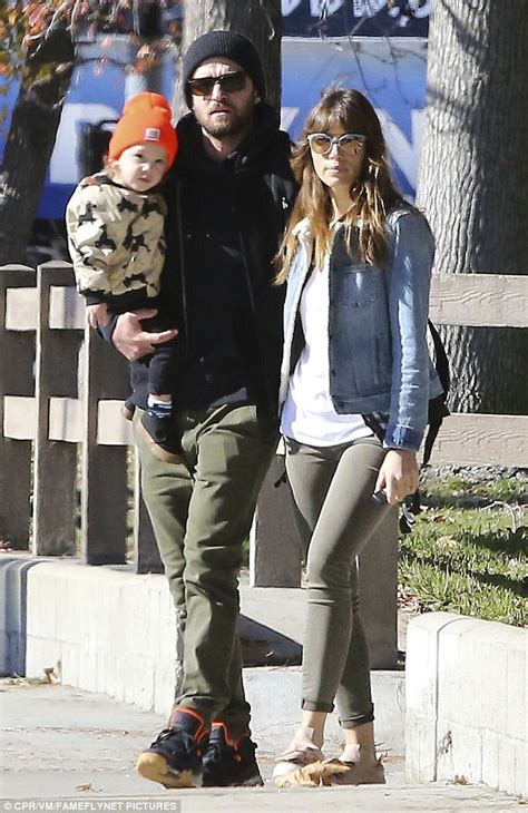 justin timberlake and son silas wear matching knit caps at the park with jessica biel daily
