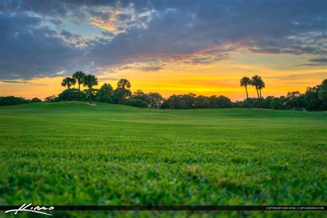 Green Grass Sunset At Golf Course Hdr Photography By Captain Kimo