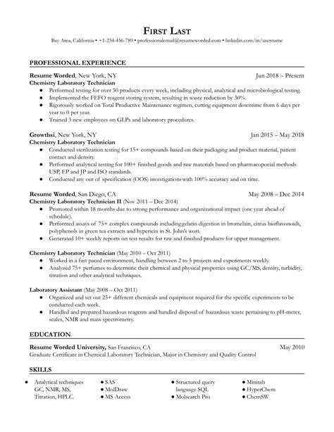 Chemistry Lab Technician Resume Examples for 2024 | Resume Worded