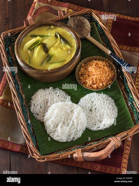 White Potato Curry With String Hoppers And Pol Sambol Sri Lanka Food