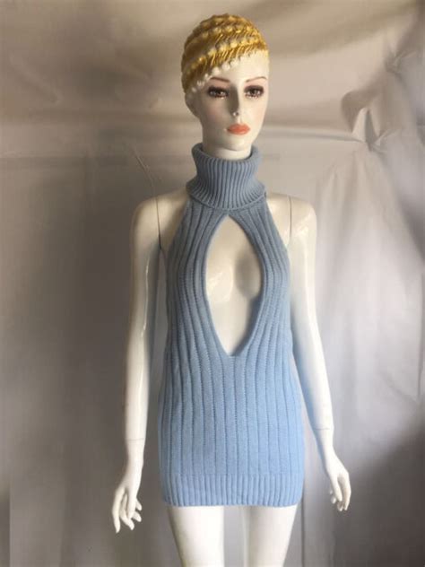 Women Backless Sleeveless Virgin Killer Pullover Cosplay Sweater