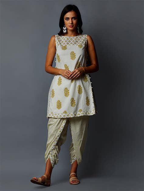 Buy Online Printed Kurta With Stripes Dhoti Salwar Set From Ethnic Wear For Women By Indian