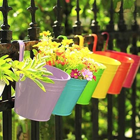 Flower Pots10 Pcs Metal Iron Hanging Plant Balcony Garden Planter