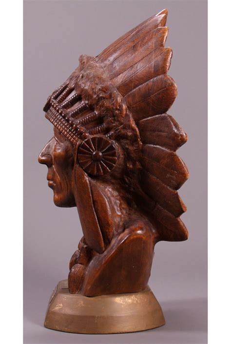 American Indian Hand Carved Wooden Bust A Tribal Etc
