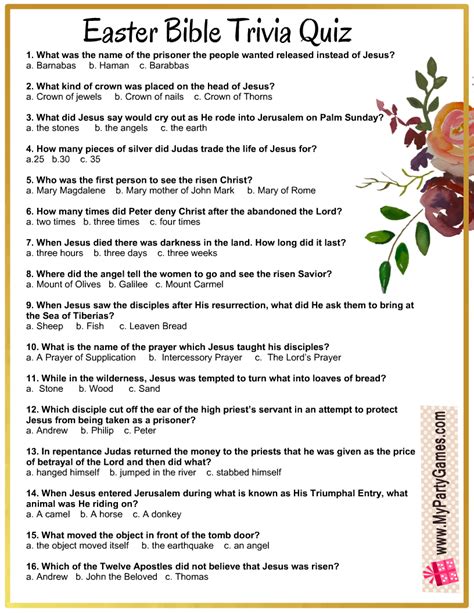 Free Printable Easter Bible Trivia Quiz With Answer Key Easter Bible