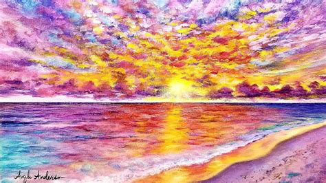 Colorful Ocean Sunset Seascape Acrylic Painting Live Tutorial Youtube