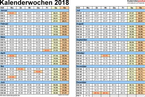 Kalenderwochen 2018 Mit Vorlagen Für Excel Word And Pdf