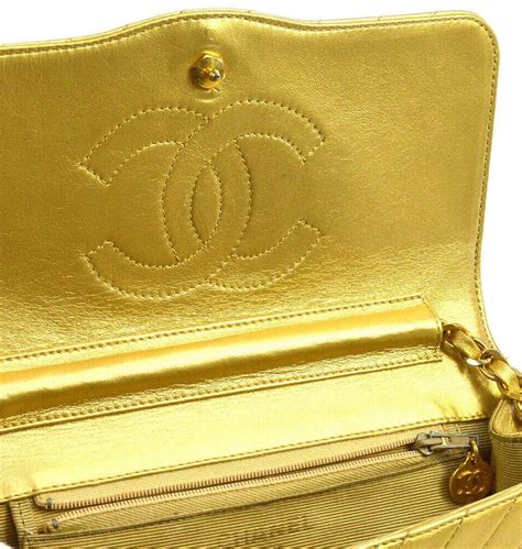 Chanel Gold Metallic Leather Chevron Small Evening Shoulder Flap Bag