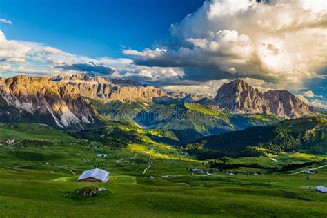 Amazing View Of Odle Mountain Range In Seceda Dolomites Italy Stock