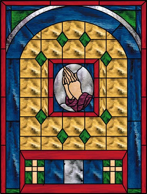 Praying Hands Leaded Stained Glass Church Window Panel