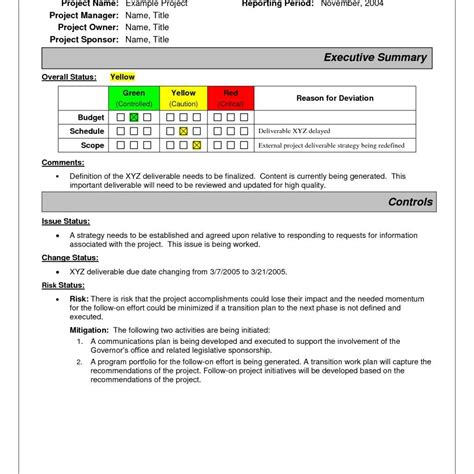 Executive Summary Project Status Report Template Best Template Ideas