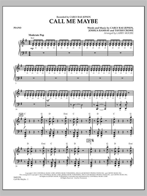 Call Me Maybe Piano Sheet Music Larry Moore Orchestra