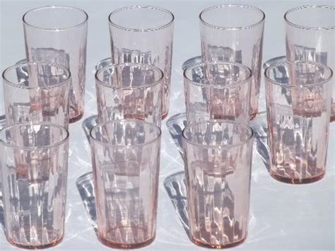 vintage pink depression glass tumblers optic pattern paneled rib glasses