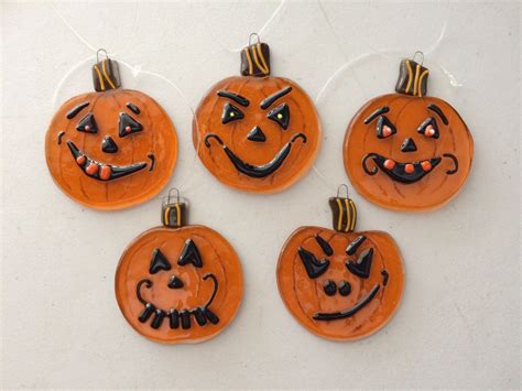 Fused Glass Halloween Pumpkins Fused Glass Ornaments Fused Glass Jewelry Fused Glass Art