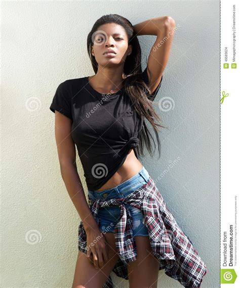 African Female Fashion Model Posing With Shorts Stock