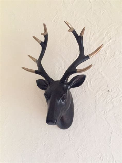 Large Faux Deer Deer Head With 10 Point Antlers Black And Gold Wall