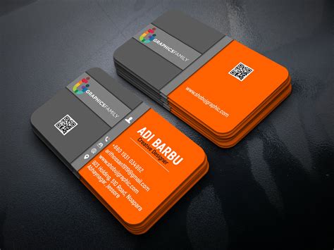 Business Card Design In Gray And Orange Color Free Template