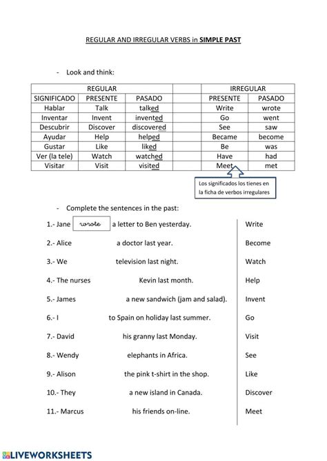 Regular And Irregular Verbs In Simple Past Interactive Worksheet