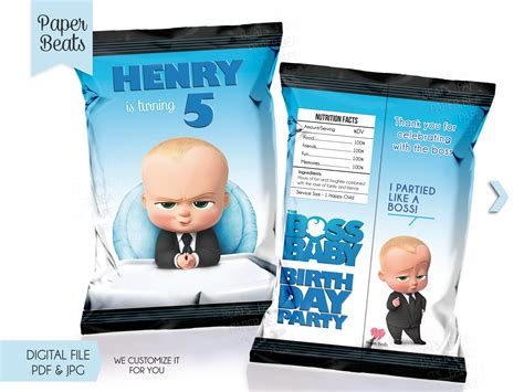 Boss Baby Party Favor Bags Baby Boss Customized Chip Bags Etsy