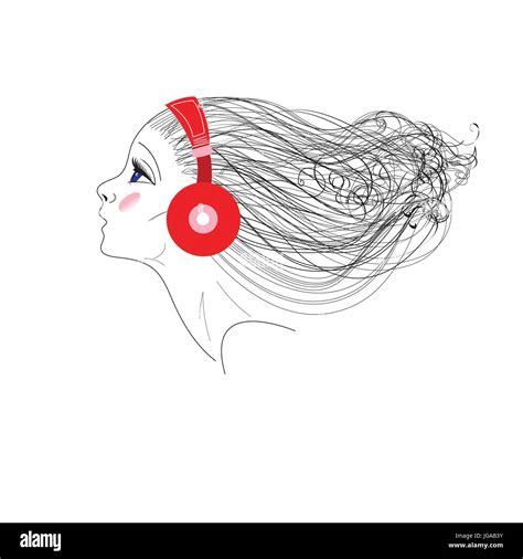 Vector Graphics Of Portrait Of A Girl With Headphones Stock Vector