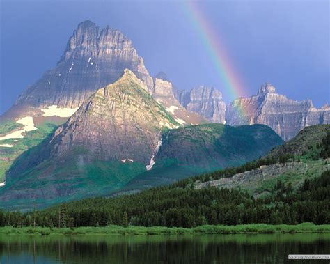 Rainbow Over The Mountain, forest, lake, light, mountain, rainbow, sky, sun - Faxo - Faxo