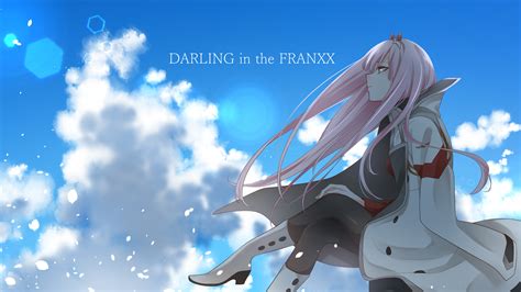 Darling In The Franxx Zero Two Hiro Zero Two Sitting On Side With Gray