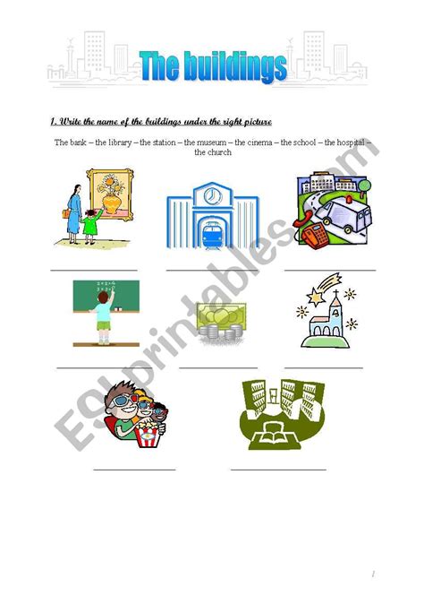 English Worksheets The Buildings Vocabulary