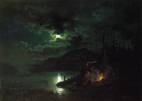 Forest Lake In Moonlight Painting Hans Gude Oil Paintings