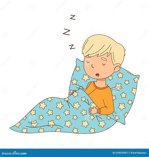 Little Boy Sleeping Sweetly On Soft Pillow Under Blanket In His Bed