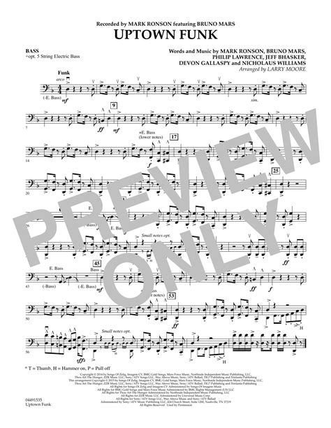 Uptown Funk Bass Sheet Music Larry Moore Orchestra