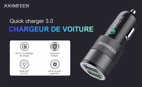 Joomfeen Chargeur De Voiture Usb Cqualcomm Quick Charge 3024a 30w 2