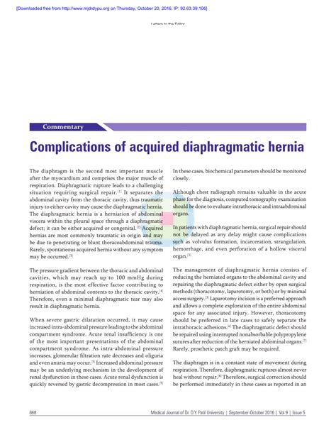 Pdf Complications Of Acquired Diaphragmatic Hernia