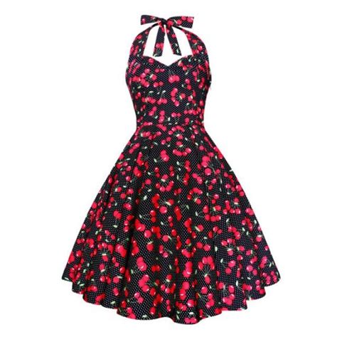 Lady Mayra Vivien Black Red Cherry Dress Polka Dot Vintage 50s
