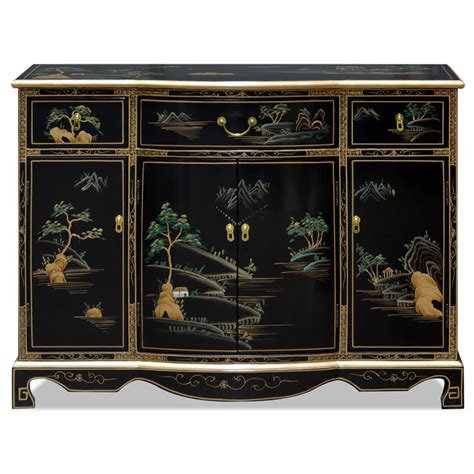 black lacquer chinoiserie scenery motif oriental hall cabinet chinoiserie hall cabinet china