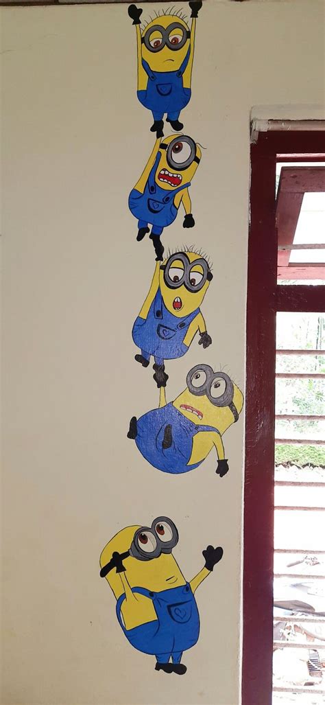 The Wall Is Decorated With Several Cartoon Minion Characters