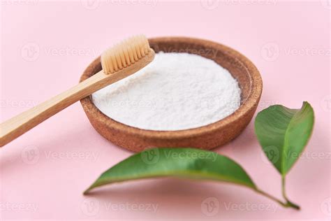 Wooden Bamboo Toothbrush And Baking Soda On Pink Background 16629235