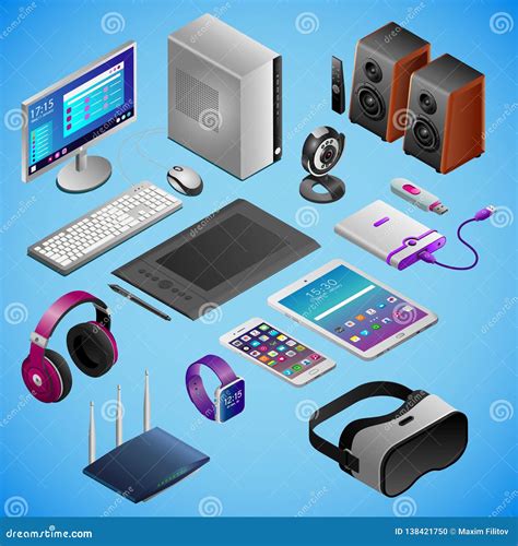 Desktop Pc And Digital Gadgets In Isometry Stock Vector Illustration