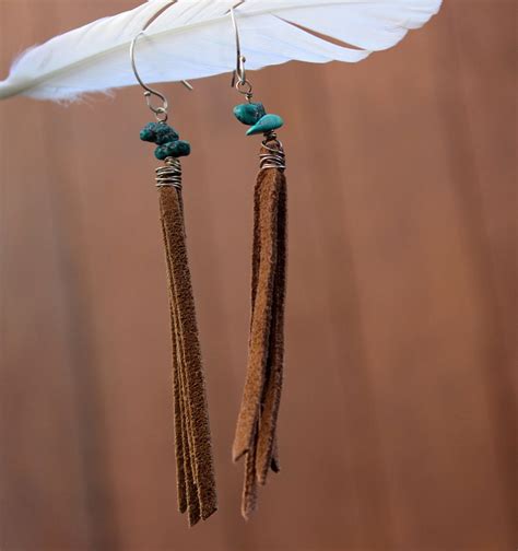 Turquoise And Suede Dangling Tassel Fringe Earrings Etsy Singapore